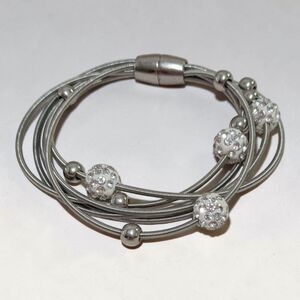 Silver Multi Strand Bracelet Rhinestone Bead Wrap Bracelet Layered Jewelry